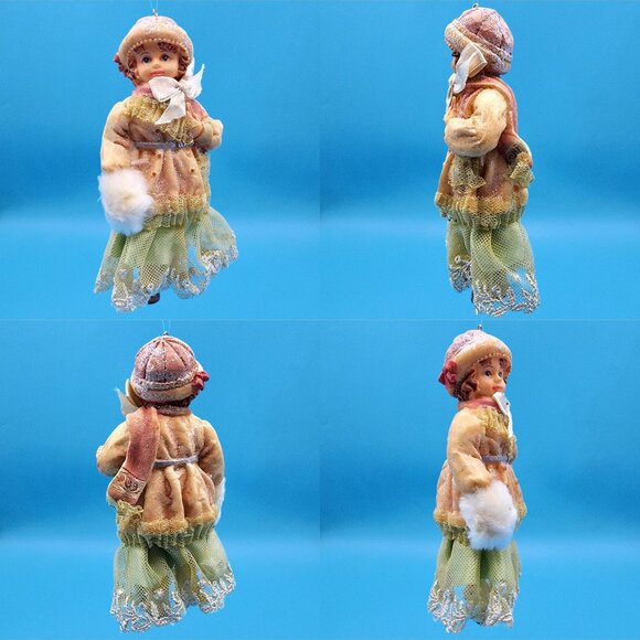 Victorian Girl Ornaments Dangle Legs Mauve Ivory Burgundy Christmas Set of 3 - Picture 7 of 8